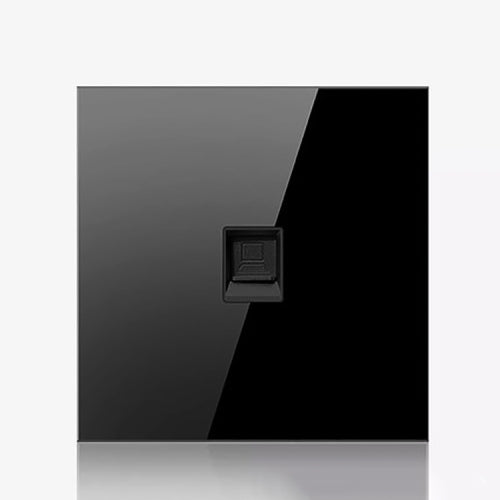 86mm Round LED Tempered Glass Switch Panel, Black Round Glass, Style:Computer Socket