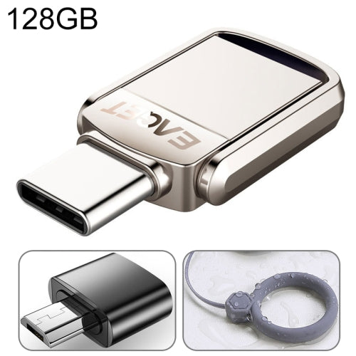 EAGET 128G USB 3.1 + USB-C Interface Metal Twister Flash U Disk, with Micro USB Adapter & Lanyard