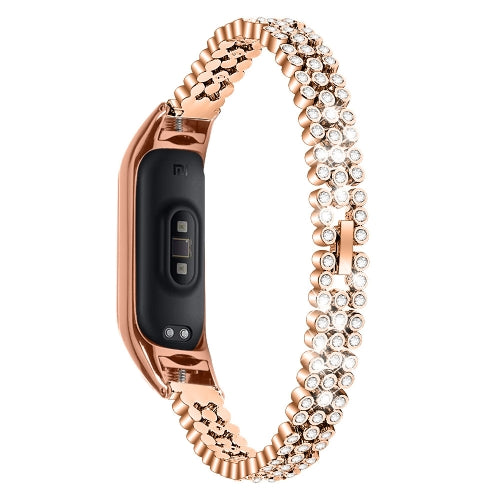 For Xiaomi Mi Band 3 / 4 Diamond-studded Stainless Steel Replacement Wrist Strap(Gold)