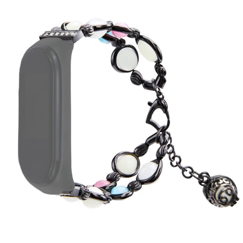 For Xiaomi Mi Band 3 / 4 Luminous Beads Agate Decoration Metal Wrist Strap(Black)