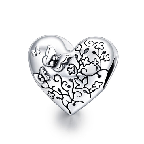 S925 Sterling Silver Heart Shaped Vine Butterfly Beads DIY Bracelet Necklace Accessories