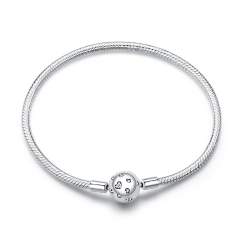 S925 Sterling Simple Love Bead Women Bracelet, Size:19cm