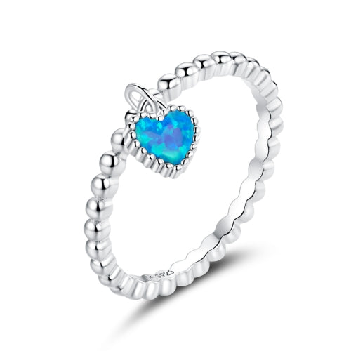 S925 Sterling Silver Deep Blue Heart Women Ring Jewelry, Size:7