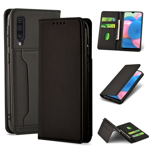 For Samsung Galaxy A30s Strong Magnetism Liquid Feel Horizontal Flip Leather Case with Holder & Card Slots & Wallet(Black)