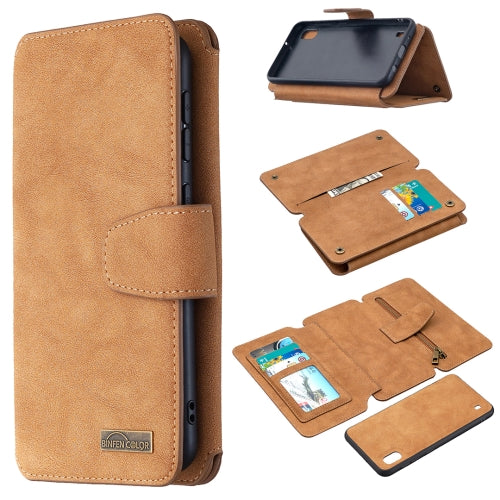 For Samsung Galaxy A10 Detachable Frosted Magnetic Horizontal Flip Leather Case with Card Slots & Holder & Zipper Wallet & Photo Frame(Brown)