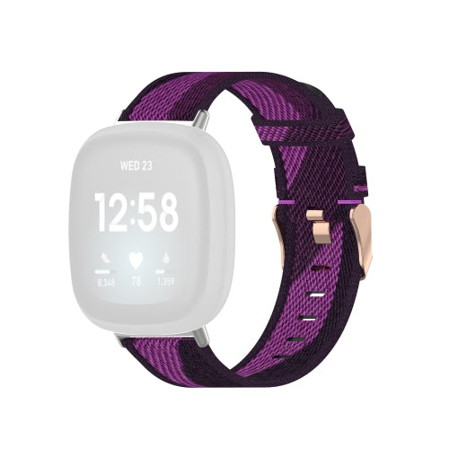 For Fitbit Versa 3 / Fitbit Sense Nylon Canvas Strip Texture Strap, Size: Free Size(Purple)