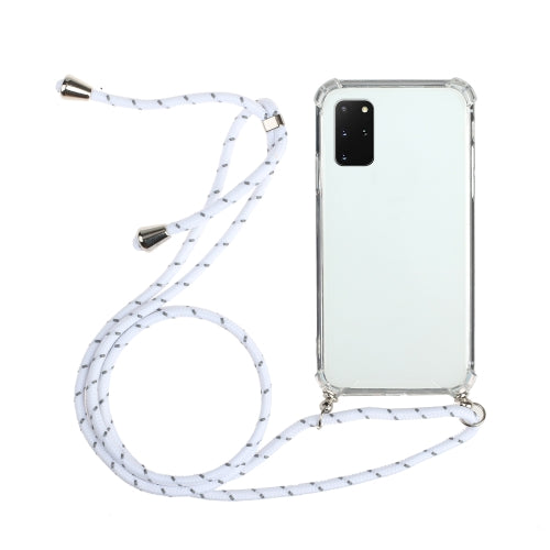 For Samsung Galaxy A31 Four-Corner Anti-Fall Transparent TPU Protective Case with Lanyard(White)