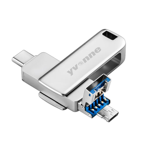 Yvonne Type-C / USB-C + USB + Micro USB OTG Metal U Disk USB Flash Drive, Capacity:64GB(Silver)