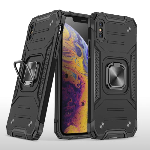 Magnetic Armor Shockproof TPU + PC Case with Metal Ring Holder For iPhone X / XS(Black)