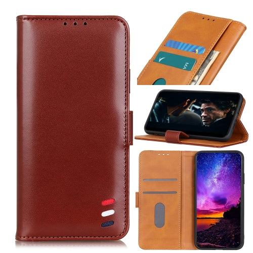 For OPPO A53 (2020) 3-Color Pearl Texture Magnetic Buckle Horizontal Flip PU Leather Case with Card Slots & Wallet & Holder(Brown)