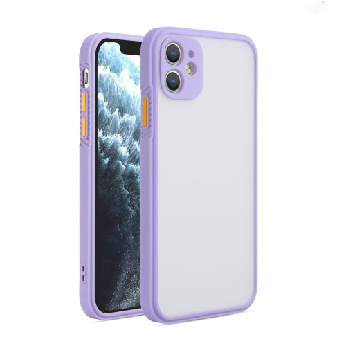 Straight Side Skin Feel Frosted PC + TPU Case with Removable Color Button For iPhone 12 Pro Max(Grass Purple)