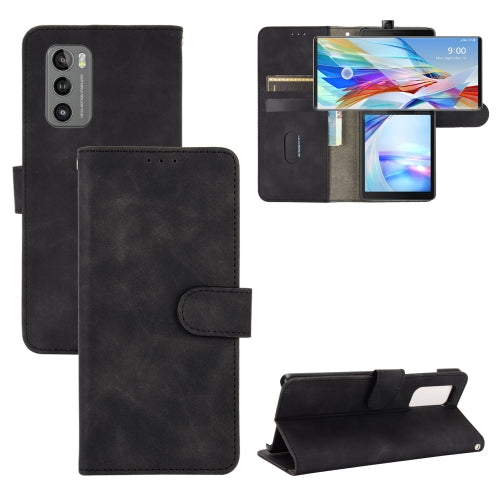For LG Wing 5G Solid Color Skin Feel Magnetic Buckle Horizontal Flip Calf Texture PU Leather Case with Holder & Card Slots & Wallet(Black)