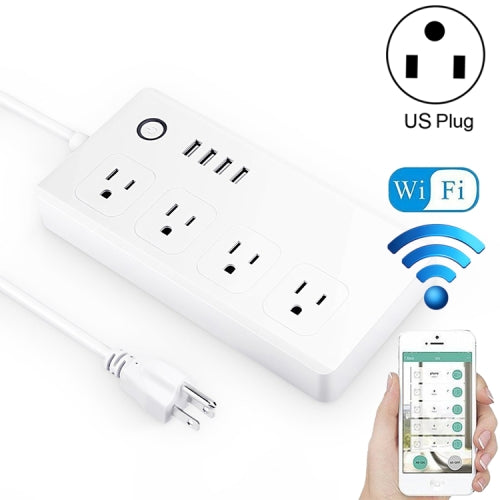 4 x USB Ports + 4 x US Plug Jack WiFi Remote Control Smart Power Socket Works with Alexa & Google Home, AC 110-240V, US Plug