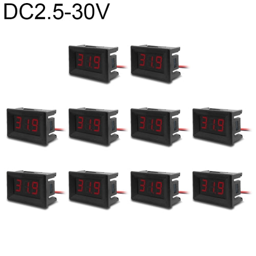 10 PCS 0.36 inch 2 Wires Digital Voltage Meter with Shell, Color Light Display, Measure Voltage: DC 2.5-30V (Red)