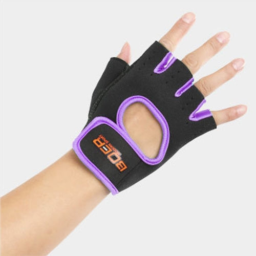 Unisex Half Finger Gloves Outdoors Riding Non-slip Breathable Sports Gloves, Size: L, Plamar: 22*18*3.0cm(Purple)