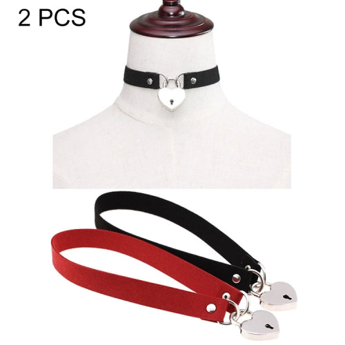 2 PCS Simple Punk Style Love Lock Flannel Sexy Necklace Collar, Random Color Delivery