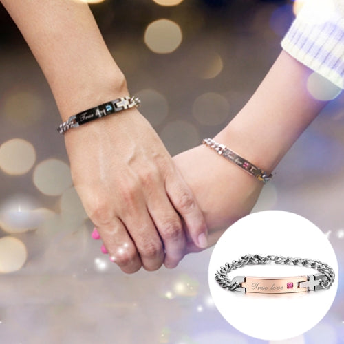 Valentines Day Gift Creative Trendy Titanium Steel Couple Bracelet for Woman, Engraved Words Style (Gold + Red)