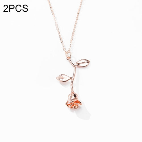 2 PCS Valentines Day Gift Rose Flower Pendant Jewelry Chain Necklace, Chain Length: 45cm(Rose Gold)