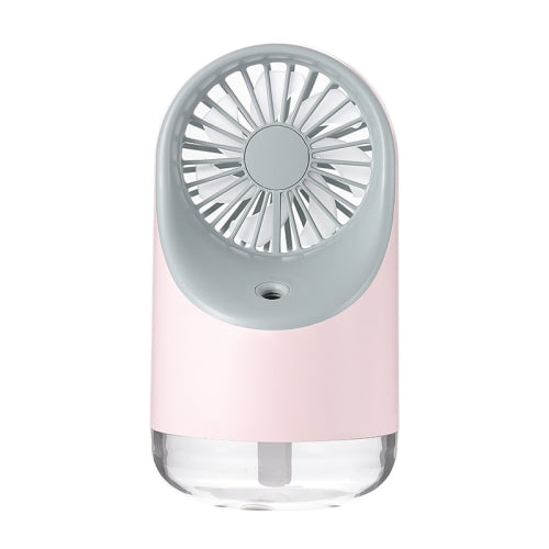 Multi-function USB Charging Spray Humidification Desktop Electric Fan with LED Warm Yellow Reading Lamp, Support 3 Speed Control (Pink)