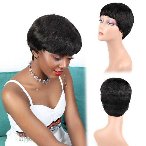 Toocci Ladies Short Hair Pixie Cut Wigs Bangs Wig Black Natural Wig Hair