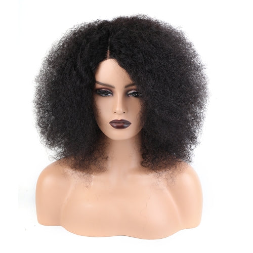 Toocci Ladies Black Mid-point Short Hair Wig Fluffy Small Curly Wig Afro Kinky Curly Wig 16 inch Natural Closed Wig