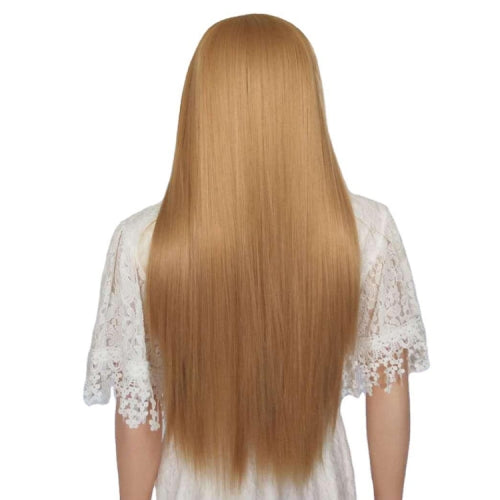 Female Mid-length Straight Hair Golden Rose Mesh Synthetic Wig