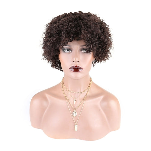 Toocci Women Afro Curly Lace Front Wigs Short Brazilian Human Hair Wig, Length: 8 inch