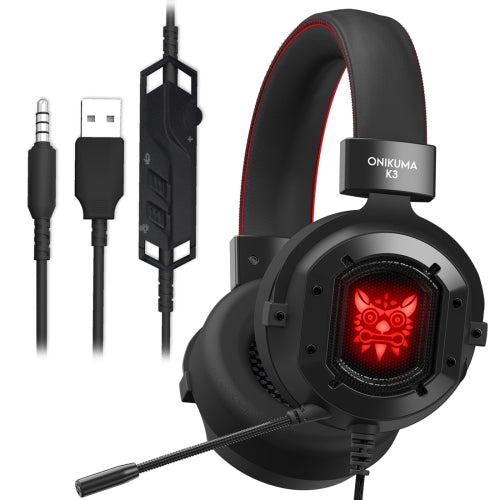 ONIKUMA K3 RGB Single Plug Light Adjustable PC Gaming Headphone with Microphone(Black Red)