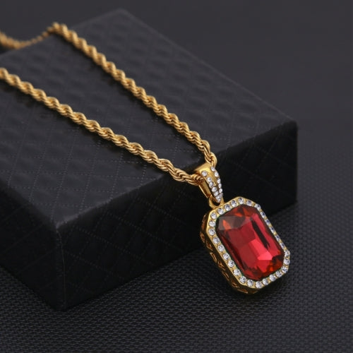 Hip Hop Mini Rhinestone Colorful Pendant Twist Necklace for Men(Gold and Red)