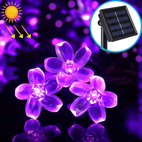 Peach Blossom Shape 50 LEDs Outdoor Garden Waterproof Christmas Spring Festival Decoration Solar Lamp String(Purple)