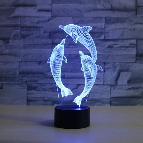 Three Dolphins Shape 3D Colorful LED Vision Light Table Lamp, 16 Colors Remote Control Version