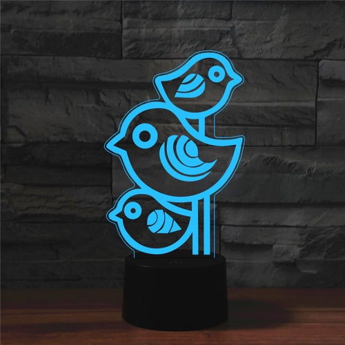 Three Birds Shape 3D Colorful LED Vision Light Table Lamp, USB Touch Version