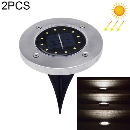 2 PCS 12 LEDs Solar Powered Buried Light Under Ground Lamp IP65 Waterproof Outdoor Garden Street Light (White Light)