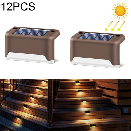 12 PCS Solar Powered LED Outdoor Stairway Light IP65 Waterproof Garden Lamp, Warm White Light(Brown)