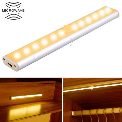 2W 12 LEDs Warm White Wide Screen Intelligent Human Body Sensor Light LED Corridor Cabinet Light, USB Charging Version