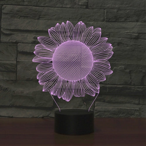 Sunflower Black Base Creative 3D LED Decorative Night Light, Rechargeable with Touch Button