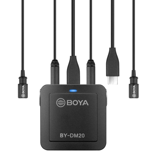 BOYA BY-DM20 Dual-Channel Recording Lavalier Microphone for iPhone / Android(Type-C) / Laptop(Black)