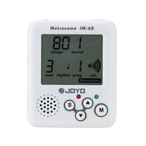 JOYO JM-60 Mini Portable Rechargeable Clip-on Electronic Digital Metronome Tone Generator Tuner for Guitar Violin Ukulele (White)