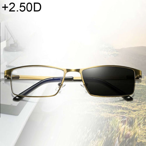 Dual-purpose Photochromic Presbyopic Glasses, +2.50D(Gold)