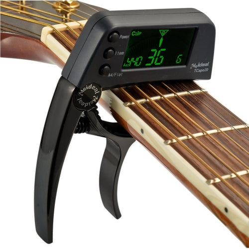 Professional Guitar Tuner Clip, Loftstyle Chromatic Clip-on Tuner with Rotational LCD Screen Light Display Single-handed Guitar Capo