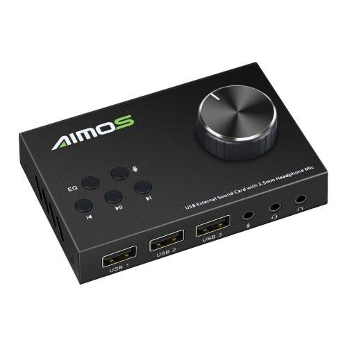 AIMOS AM-U004 USB External Sound Card with 3.5mm Headphone Mic, Support Volume Adjustment