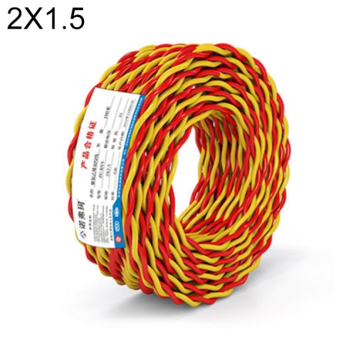 NUOFUKE 100m 2 Core 1.5 Square RVS Pure Oxygen-free Copper Core Twisted-pair Household Electrical Cable(Red and Yellow)