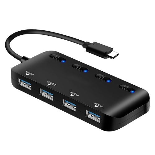 High Speed 4 x USB 3.0 to USB-C / Type-C HUB with Switch (Black)