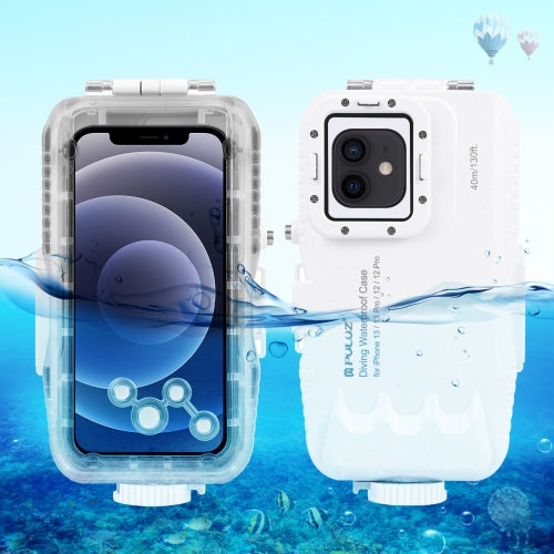 PULUZ 40m/130ft Waterproof Diving Case for iPhone 13 / 13 Pro / 12 / 12 Pro, Photo Video Taking Underwater Housing Cover(White)