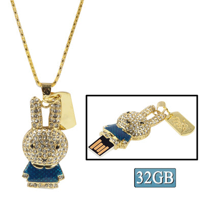 Rabbit Shaped Diamond Jewelry USB Flash Disk (32GB), Blue