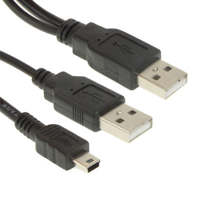 2 in 1 USB 2.0 Male to Mini 5pin Male + USB Male Cable, Length: 80 cm(Black)