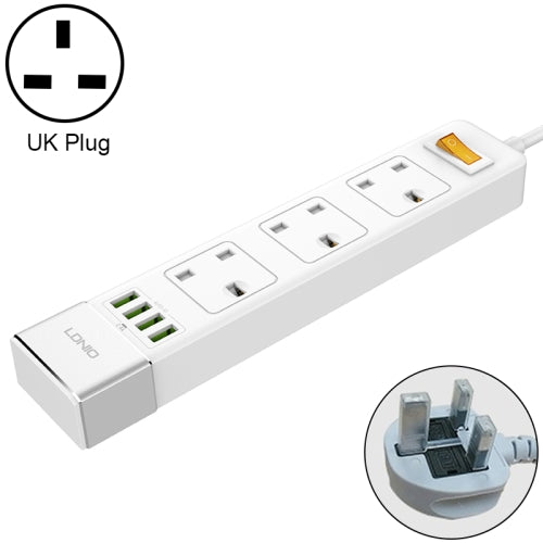 LDNIO SK3460 4 x USB Ports Multi-function Travel Home Office Non-slip Socket, Cable Length: 1.6m, Big UK Plug