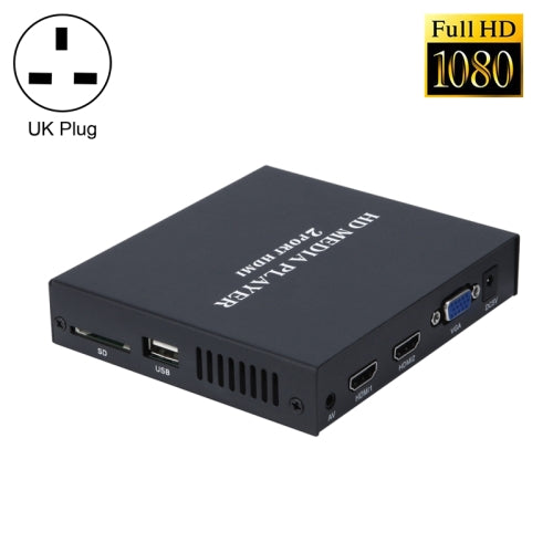 2 Ports HDMI HD Player 1080P Boot Automatic Circulation Advertising Demonstration Machine Distributor Code Flow Meter, UK Plug