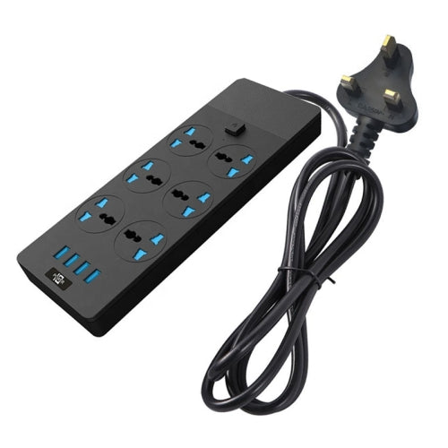 T12 Multi-functional Intelligent Plug-in 6-Hole Universal Jack + 4-Port USB Home Porous Socket 2 Meter Wire Length UK PLUG