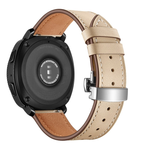 22mm For Huawei Watch GT2e / GT2 46mm Leather Butterfly Buckle Strap Silver Buckle(Apricot)